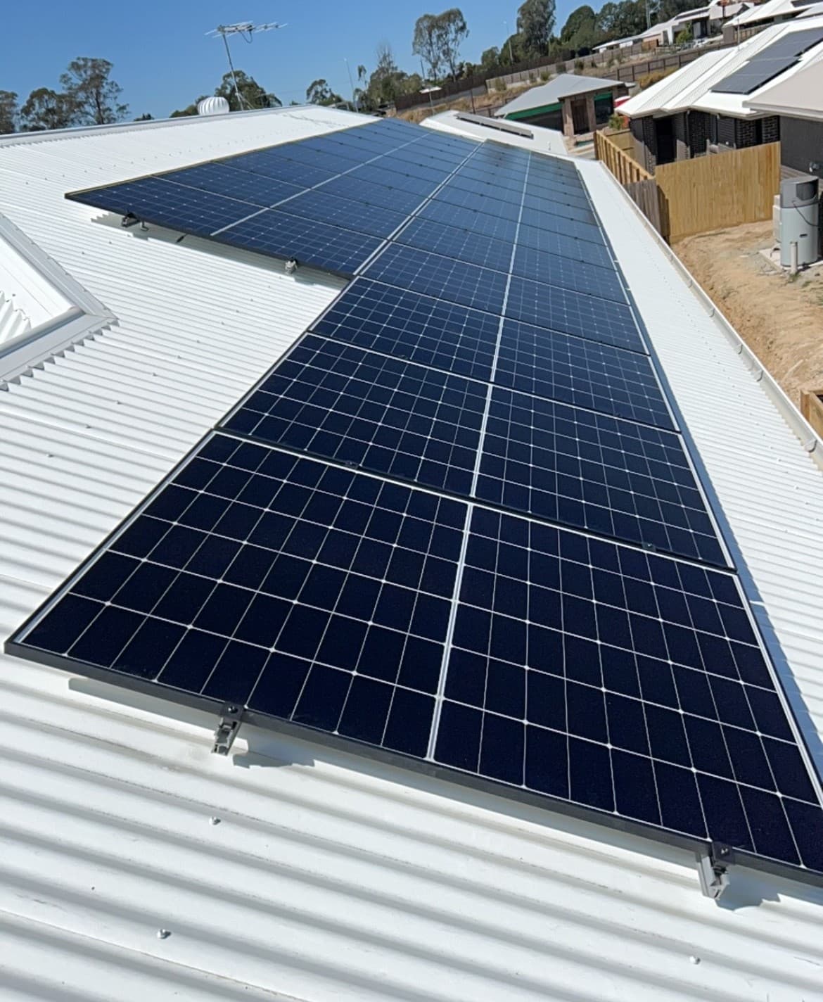 Solar panels installed on a colorbond metal roof