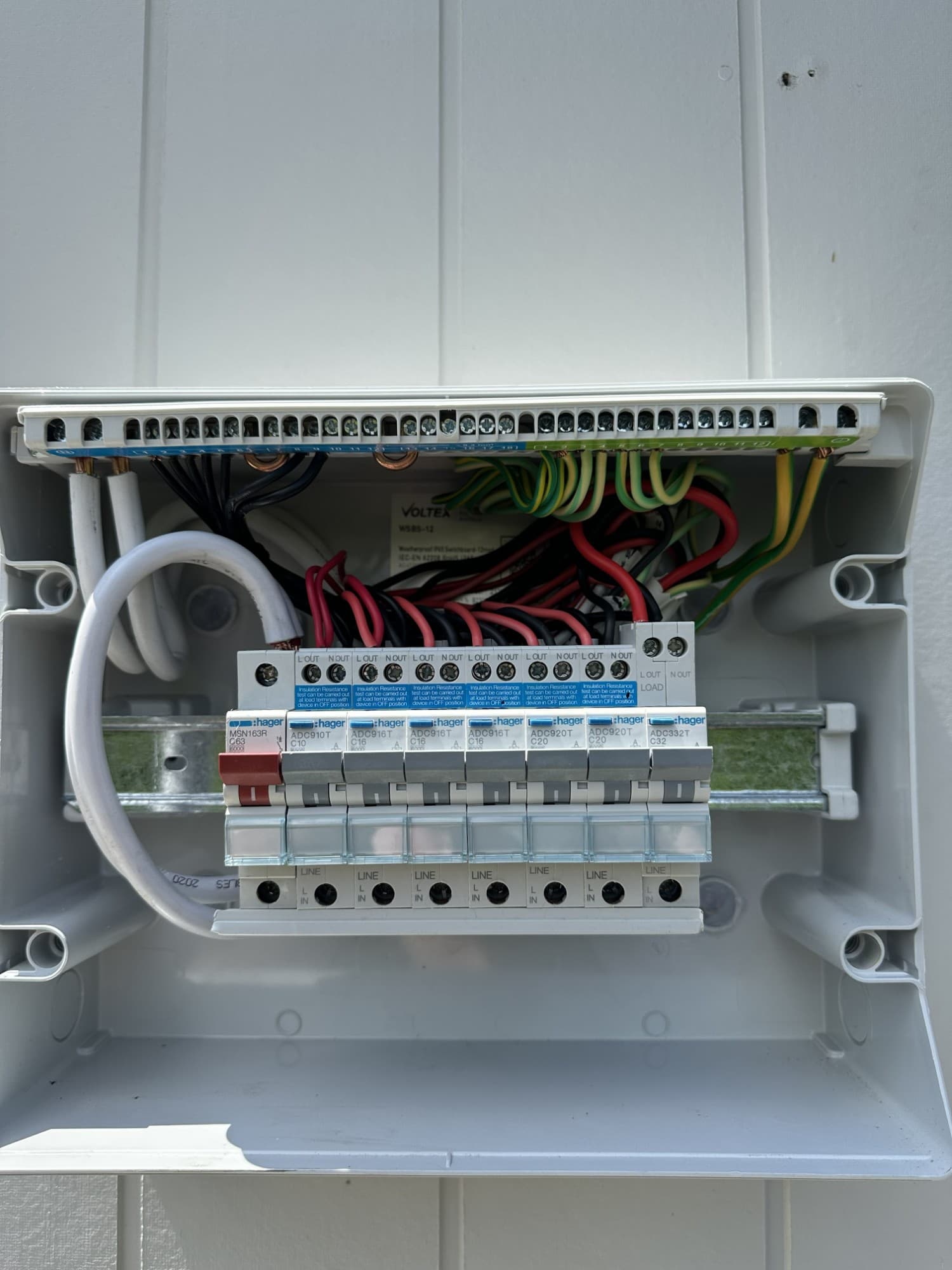 Solar PV DC isolator switchboard installed and labelled